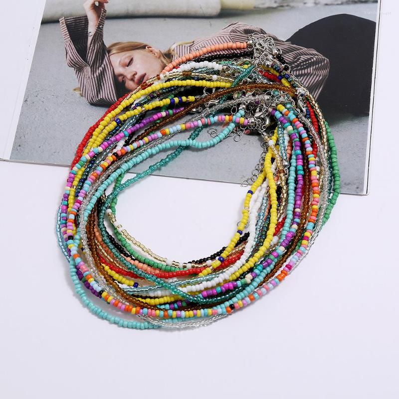 

Choker 2022 Simple Seed Beads Strand Necklace For Women Bohemian Fashion Short Jewelry Beach Party Gift