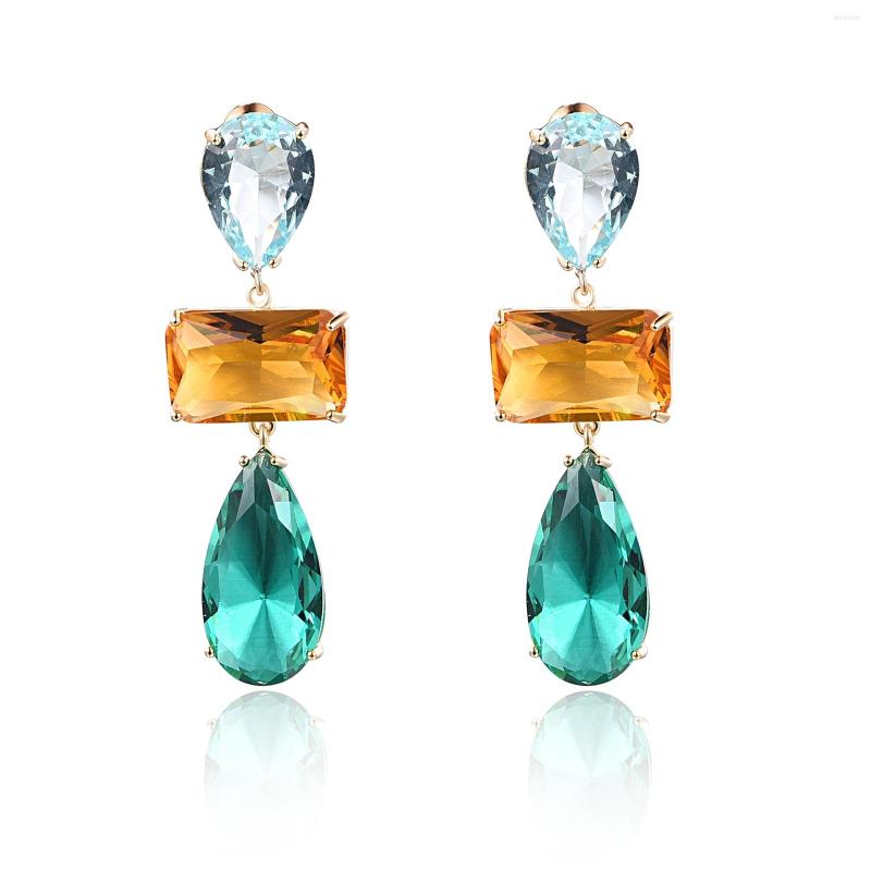

Dangle Earrings LUALA High Quality Luxury CZ Drop Earring For Women 14K Gold Colour Wedding Jewelry Gift