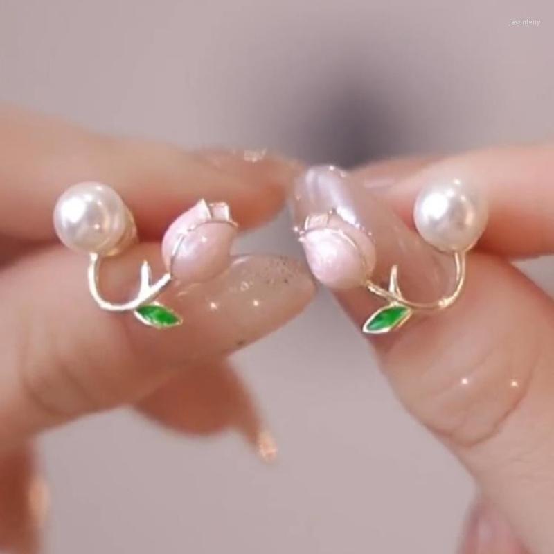 

Stud Earrings French Simple Tulip Pearl For Women Fashion Elegant Flower Wedding Party Girls Jewelry Accessories