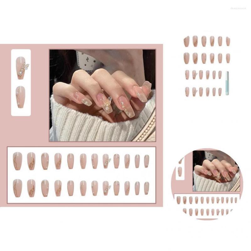 

False Nails 24Pcs/Set Versatile Coffin Fake Ice Penetration Butterfly Pattern Bright Surface