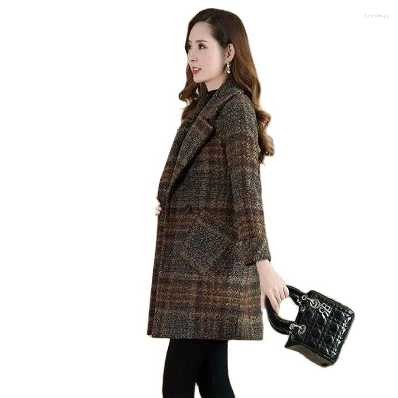

Women's Wool Women Thicken Not Middle-Aged Woolen Coat Mid-Length Female Korean Mother Clothing Autumn Winter Plaid A988, Blue strips