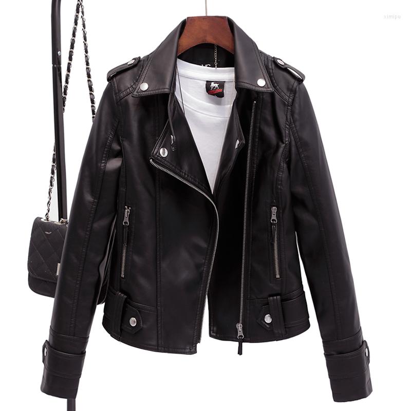 

Women' Jackets Female Jacket Washed PU Leather Soft Coat Slim Women' Fashion Casual Motorcycle Woman Clothing, Black