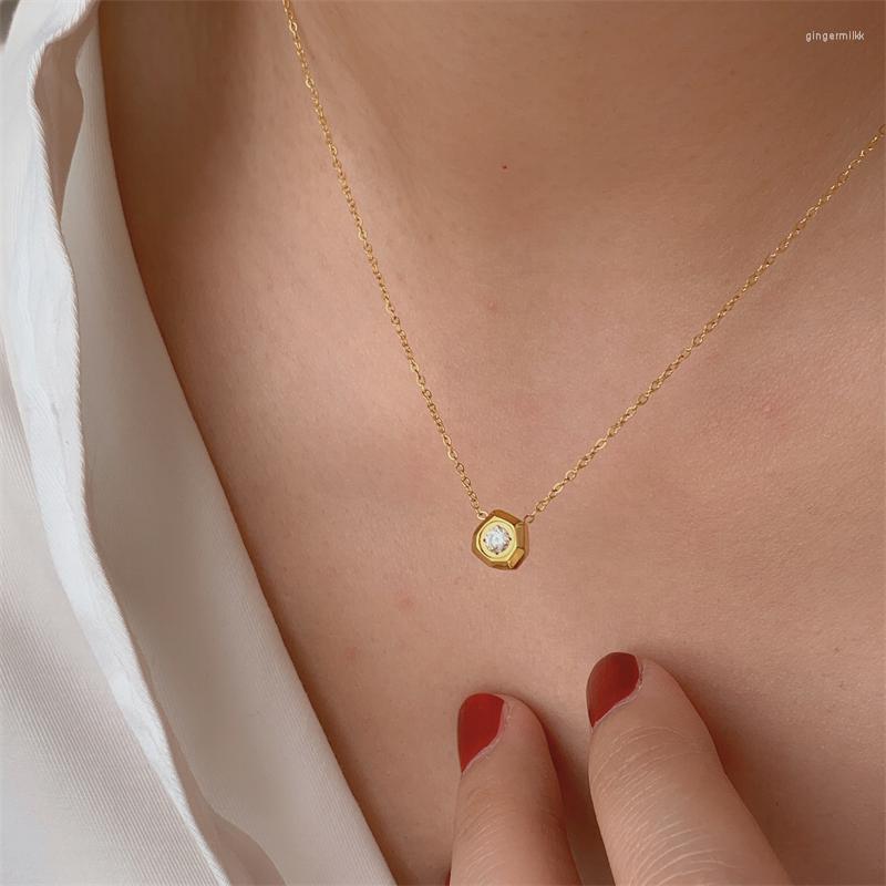 

Choker Timeless Wonder Titanium Zirconia Geo Chains Necklace For Women Designer Jewelry Goth Top Punk Ins Kpop Trendy Gift Lovely 3321
