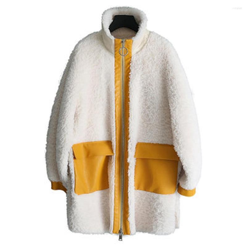 

Women' Fur 2022 Womens Faux Coat Wool Stand Collar Long Style Winter White Shearling Leather Jacket