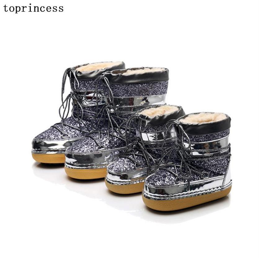 

Boots XY01 TOPRINCESS Fashion Mommy And Me Snow Glitter Sequins Winter Waterproof Bling Moon Lace Up Platform 2021258W, Moon boots 2