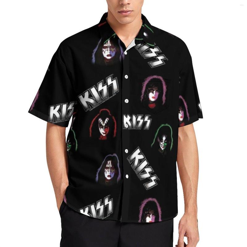 

Men' Casual Shirts Kiss Band Faces Vacation Shirt Man Music Blouses Short-Sleeve Vintage Oversized, Style-2
