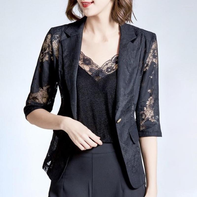 

Women' Suits Chic Women Autumn Coat Lace See-through Cardigan Plus Size Winter Half Sleeves For Shopping, Black