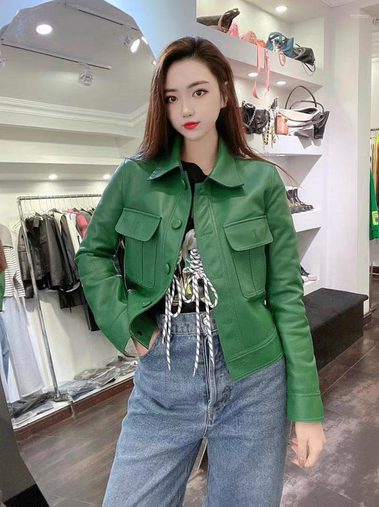 

Women' Leather Genuine Women 2022 Spring Luxury Fashion Real Sheepskin Coat Plus Size Casual Style, Black