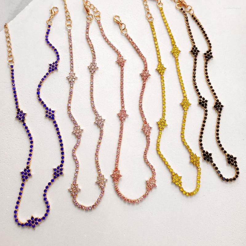 

Chains 2022 Shiny Crystal Flower Tennis Chain Necklace For Women Simple Colorful Rhinestones Choker Necklaces Sweet Gifts Jewelry