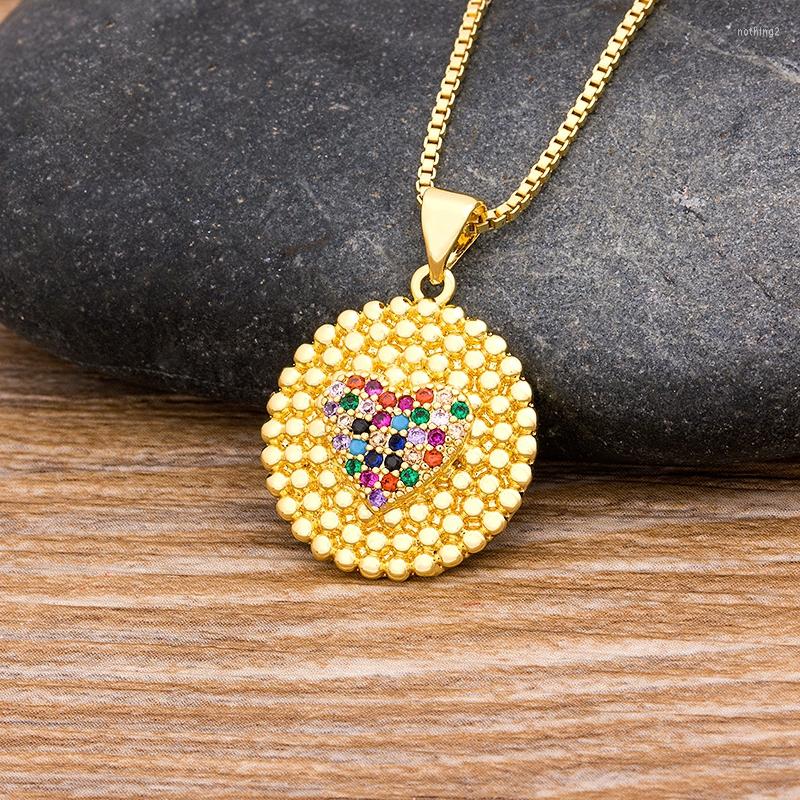 

Pendant Necklaces Top Quality Romantic Heart Pandant Necklace Copper Zirconia CZ Stone Round Gold Chain Jewelry For Women Girls Gift