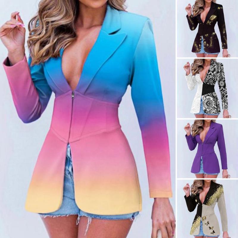 

Women' Suits Stylish Suit Jacket Windproof Slim Blazer Zipper Closure Regular Length Women Solid Color Coat, Black