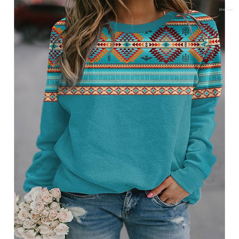 

Women' Hoodies Ladies Retro Western Ethnic Geometric Print Sweatshirt Women Casual Round Neck Vintage T Shirt Blouse Loose Sweatshirts 2022, Black