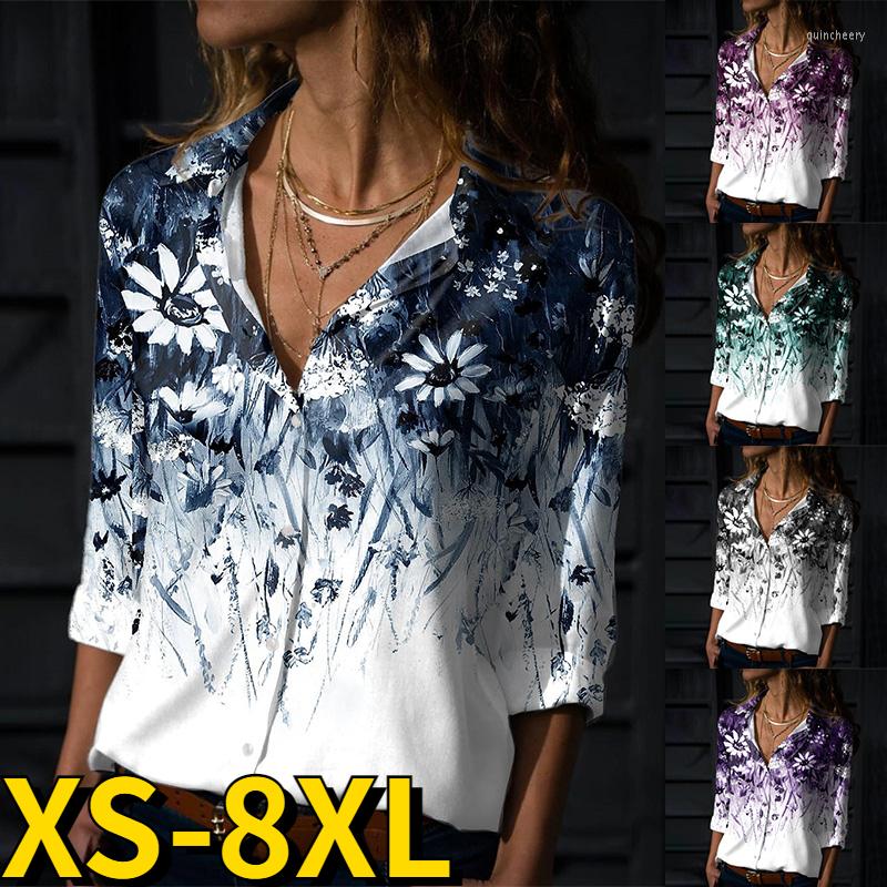 

Women's Blouses 2022 Autumn Winter Sexy Button Shirt Women Fashion Blouse Lady Elegance Long Sleeve V Neck Floral Print Casual Tops, Green