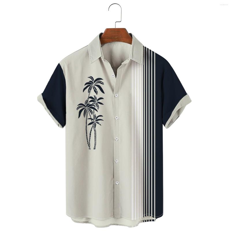 

Men's Polos Men Shirt Palm Tree Print Hawaiian Shirts Summer Retro Vintage Streetwear Short Sleeves Button Blouse Chemise Homme Ropa Hombre, Green