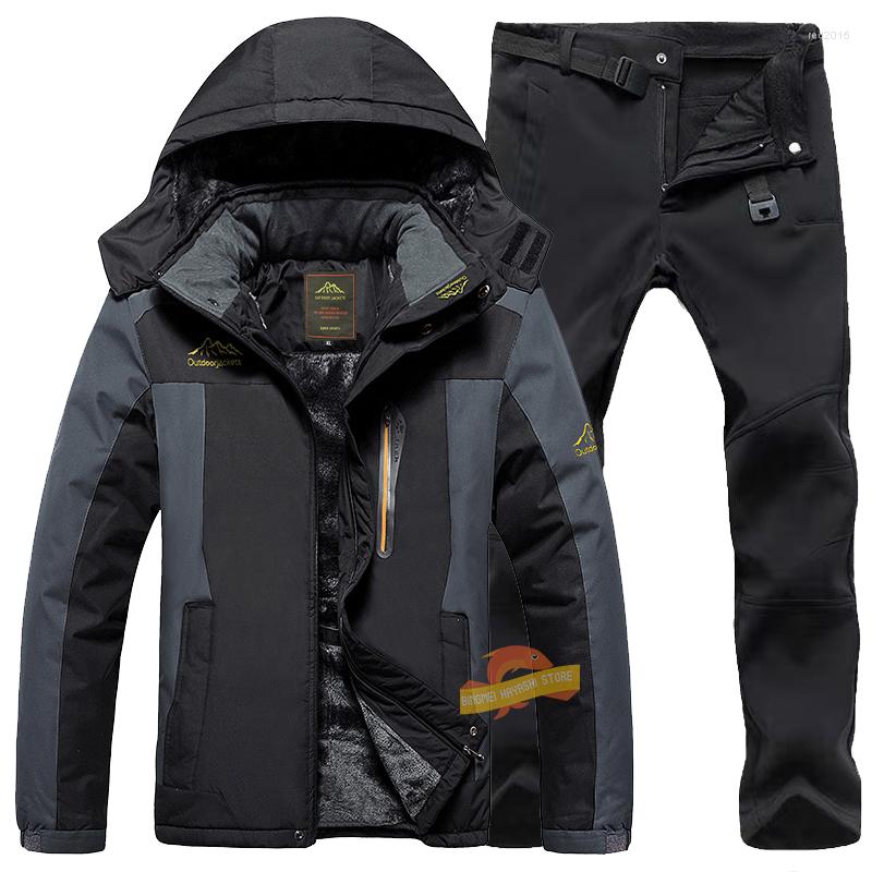 

Men's Tracksuits Winter Fleece Thicken Men's Suit Outdoor Windproof Waterproof Hooded Jacket Tactical Pants Man Hunting Two Piece