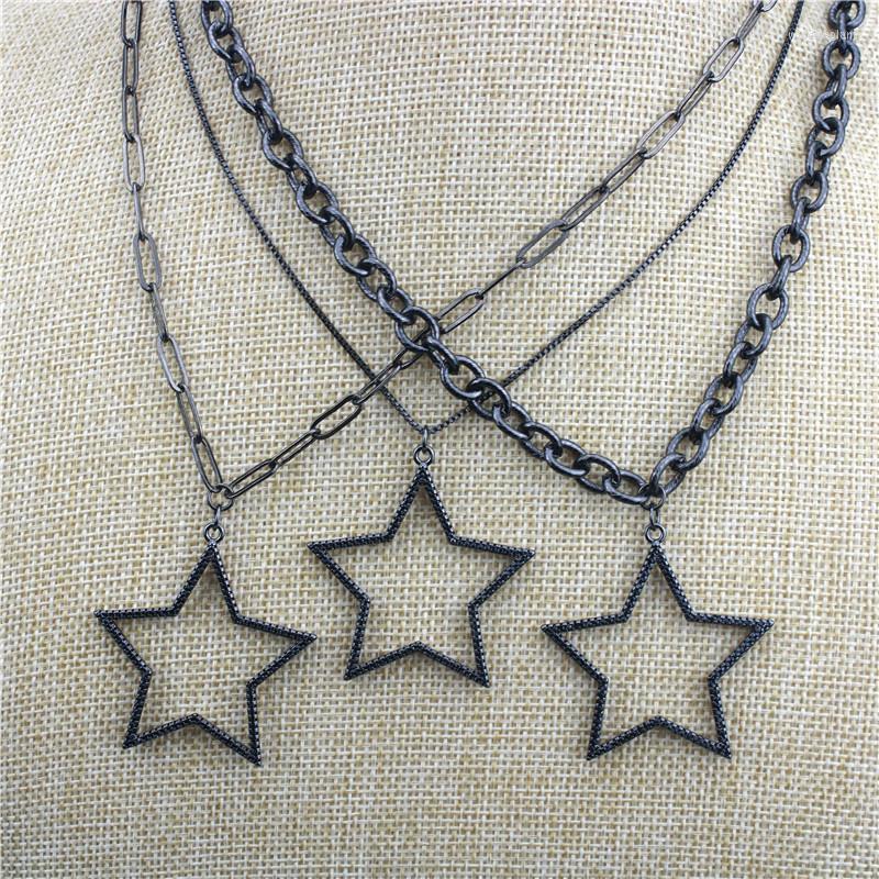 

Pendant Necklaces 16inch 10pcs/lot Design Cz Necklace Star Shape Cubic Zircon Component Plated Rosary Chain Wholesale