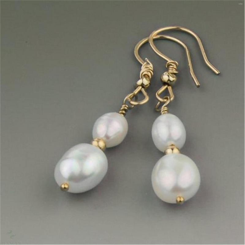 

Dangle Earrings 9-12mm White Baroque Pearl 18K Hook Personality Delicate Classic Fine Fashion Temperament