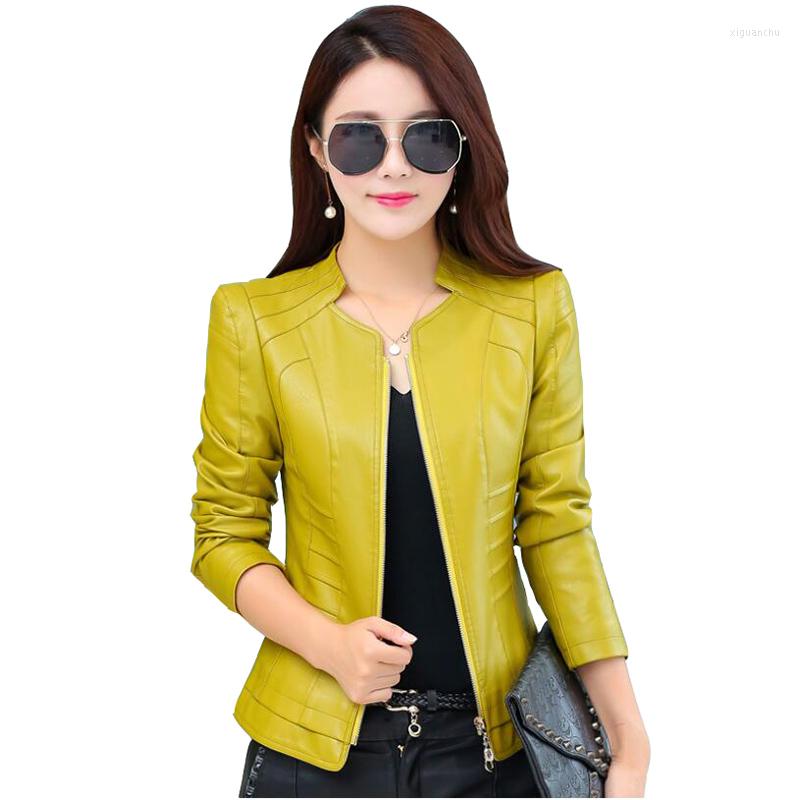 

Women's Leather 2022 Casual Long Sleeve Women Soft PU Jacket Outerwear Winter Autumn Female Slim Faux Coat Ladies -4XL, Black