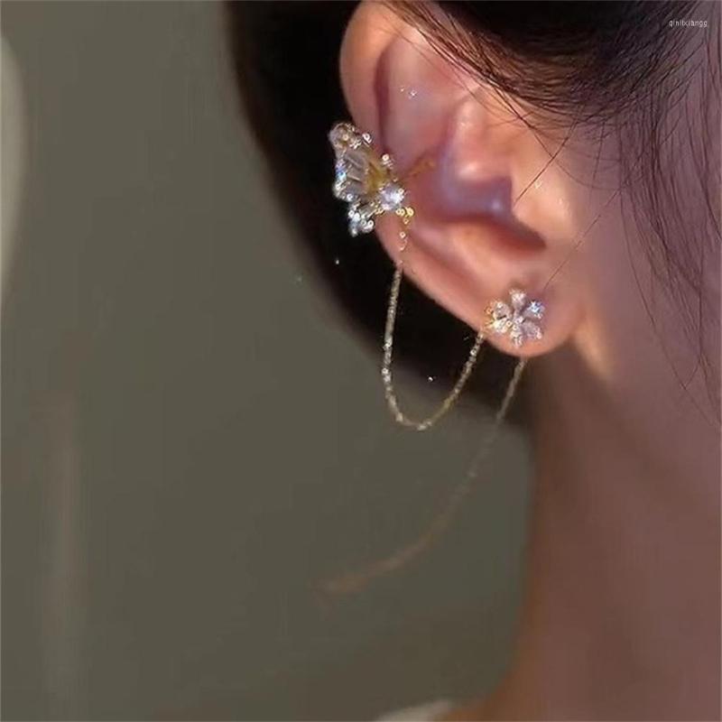 

Backs Earrings 1PC 2022 Fashion Gold Color Flower Butterfly Clip For Women Simple Fake Cartilage Long Tassel Ear Cuff Jewelry