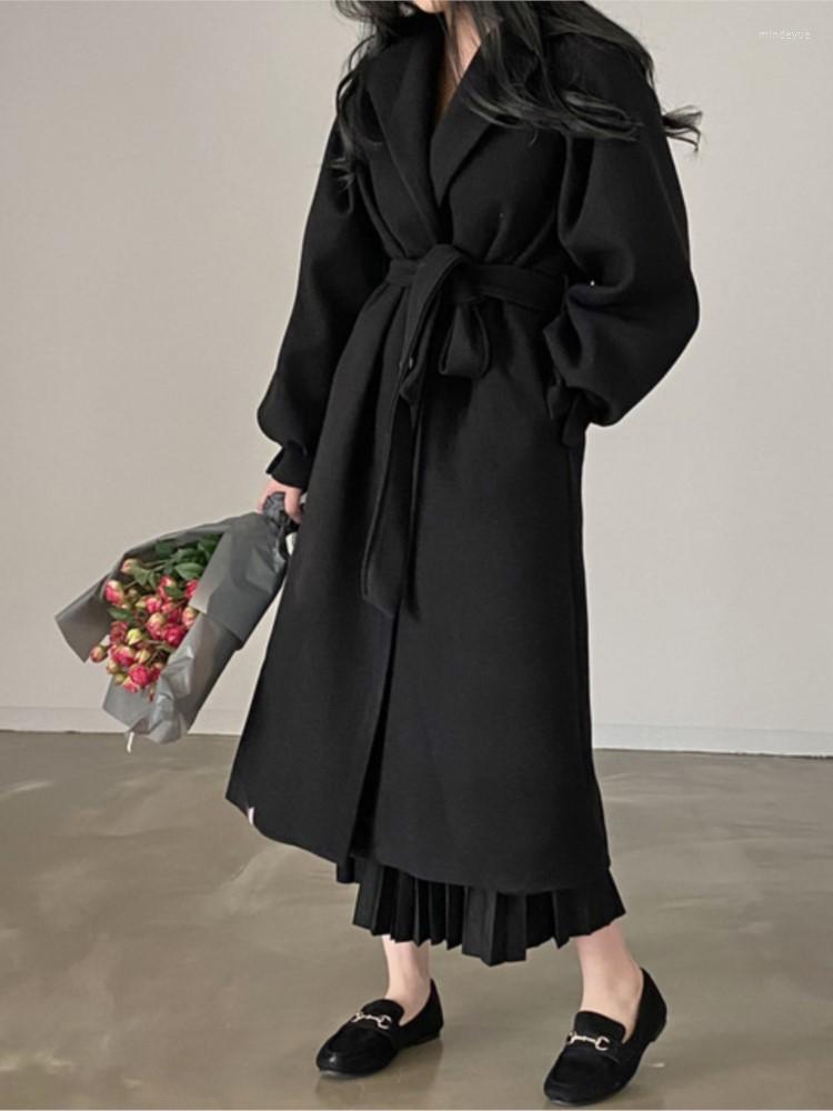

Women's Down Winter Woolen Coat For Women Korean Fashion Black With Belt Long Overcoat Chic And Elegant Women's Jacket Warm Female