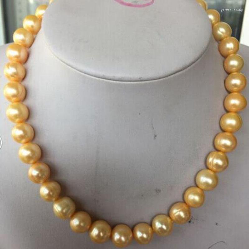 

Chains Eelgant South Sea 10-12MM BAROQUE GOLD PEARL NECKLACE 925silver