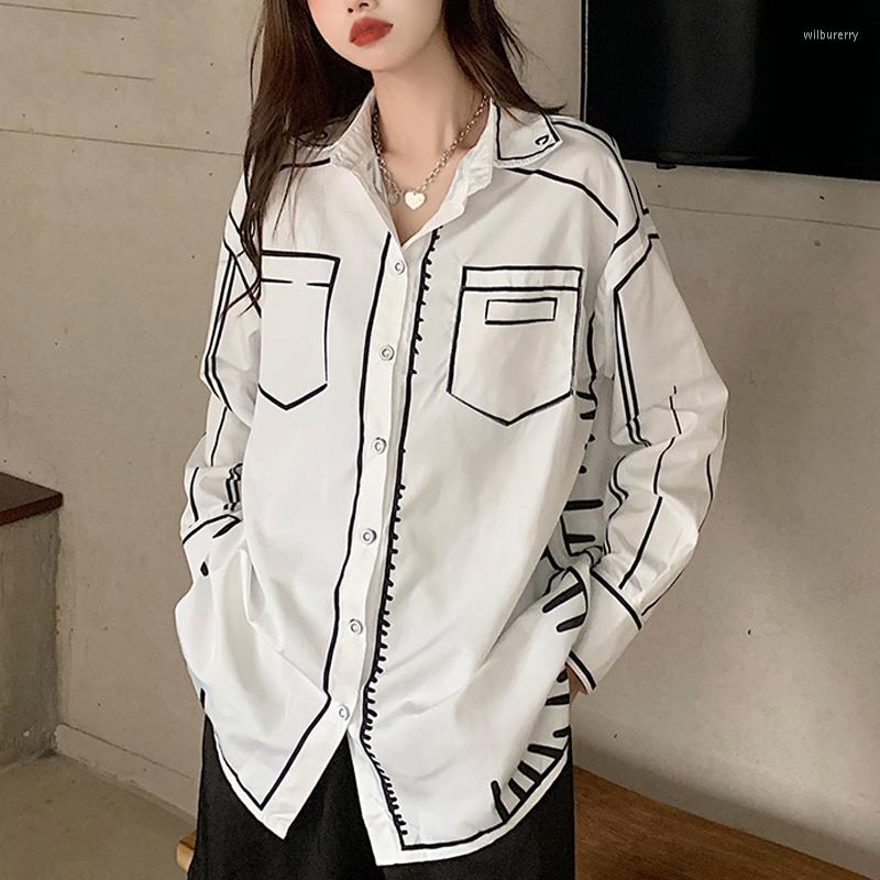 

Women' Blouses Casual White Women Shirt Tops Spring 2022 Print Loose Blouse Vintage Chic Graffiti Shirts Clothes Blusas Mujer 18728, Picture