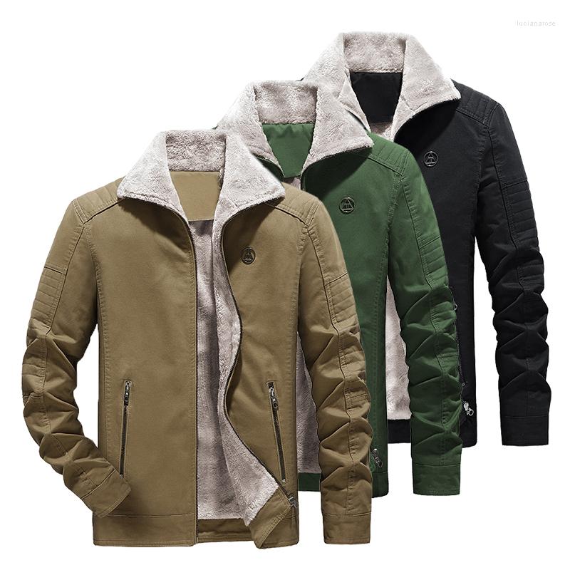 

Men's Jackets Fur Collar Jacket Men Winter Velvet Casual Fleece Linning Padded Washed Men's Lapel Tooling Coats Cotton Coat Male, Black