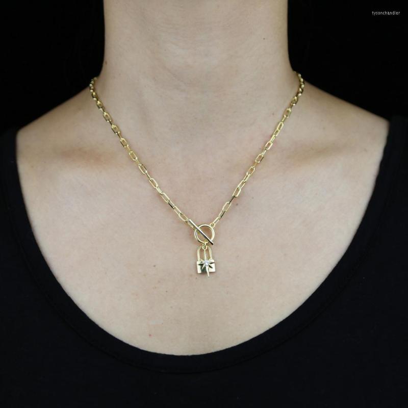 

Choker Gothic Punk Lock Toggle Clasp Pendant Necklace Sparkling Northstar Charm Jewelry For Women Gold Color Femme Fashion