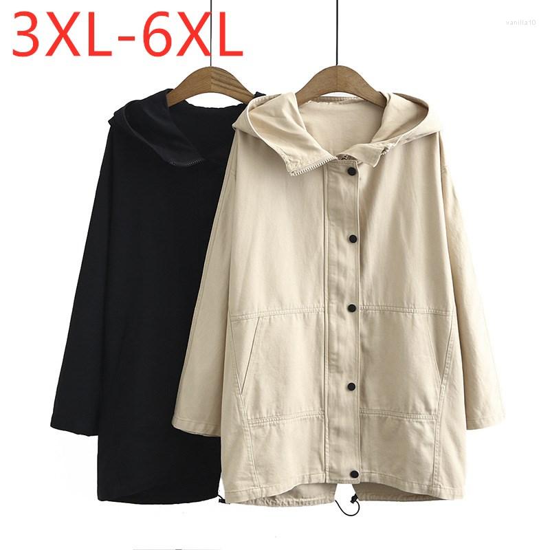 

Women's Jackets Ladies Autumn Winter Plus Size Long Hoodie Jacket For Women Large Loose Sleeve Cotton Pocket Zipper Coat  5XL 6XL, Black