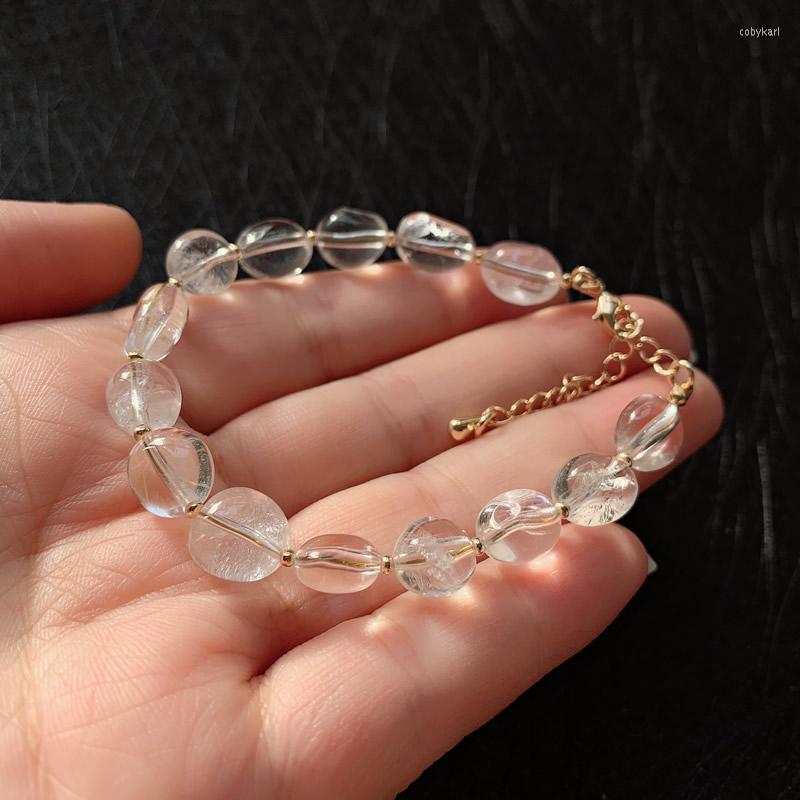 

Strand Rock Crystal Mineral Quartz Stone Bracelets Irregular Nuggets Natural Clear White Bracelet For Women Femme