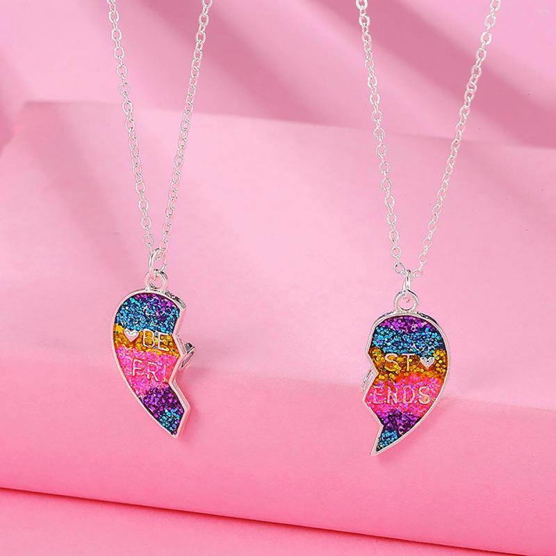 

Chains Friends Half Heart Pendant Necklace 2-Split Gradient Necklaces And Bracelets Jewelry