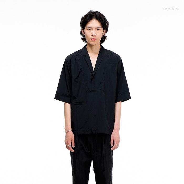 

Men' Casual Shirts The Men' V-neck Shirt Is A Simple Loose Black High Quality Wear In Large Sizes