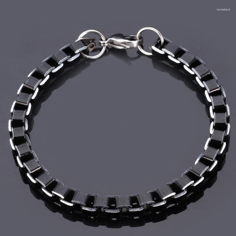 

Link Bracelets Black Bracelet For Men Jewelry Box Chain Fashion Cool Aluminium Alloy 6MM 21CM Vintage GH203