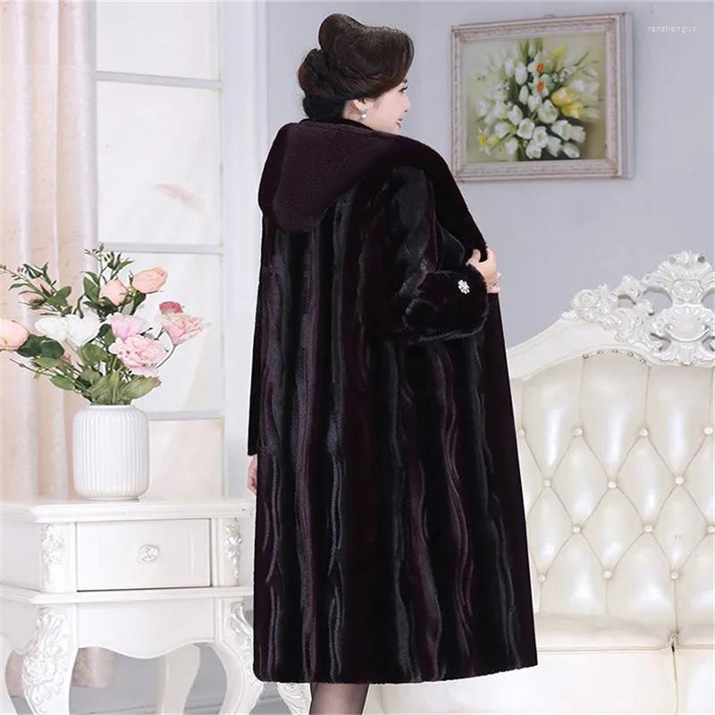 

Women's Fur 2022 Coat Women Winter Mink Women's Whole Long Black Hooded Mother Velvet High Quality, Brown hooded