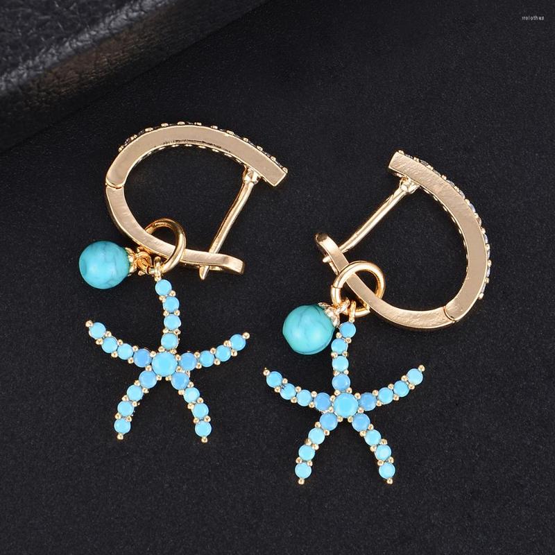 

Hoop Earrings LARRAURI Cute Blue Starfish Full Mirco Cubic Zirconia For Women Setting Wedding Sea Holiday Earring Fashion Jewelry
