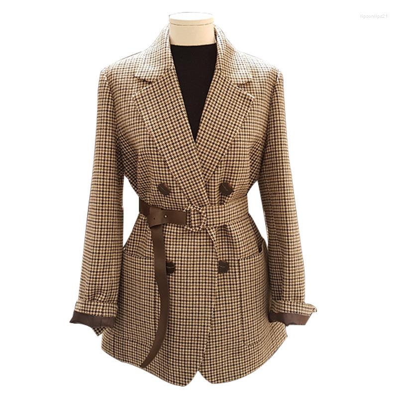 

Women' Suits Sister Fara Winter Thick Warm Ladies Long Casual Blazers Jacket Women Elegant Plaid Sashes Autumn Full Sleeve Blazer, Picture shown