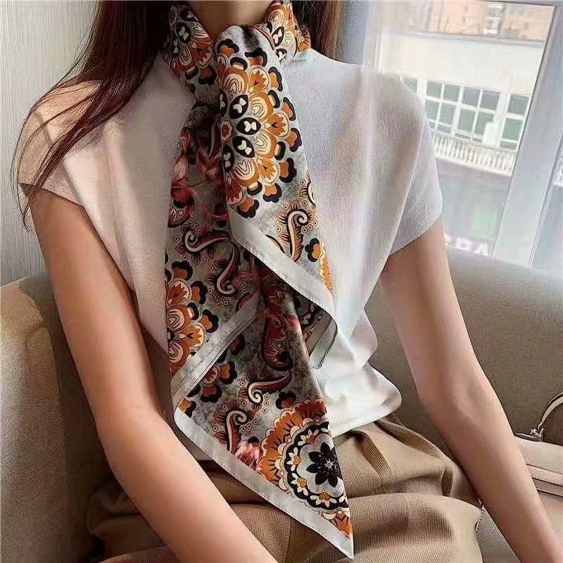 

Scarves Korean Square Silk Scarf Women Dot Printing Headscarf Satin Hijab Small Scaves DIY Hair Tie Band Polka Flower Bags Scarfs