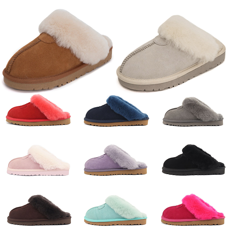 

fur slide Slippers mens womens designer Booties winter Plush Rubber classic chestnut pink Cool grey black sports sneakers fashion, 12