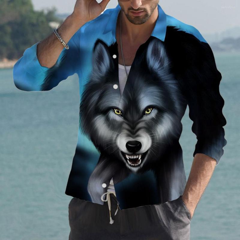 

Men's Casual Shirts 2022 Fashion Men's Shirt Lapel Animal 3D Printed Long-sleeved Street Cardigan Oversized, American size 7