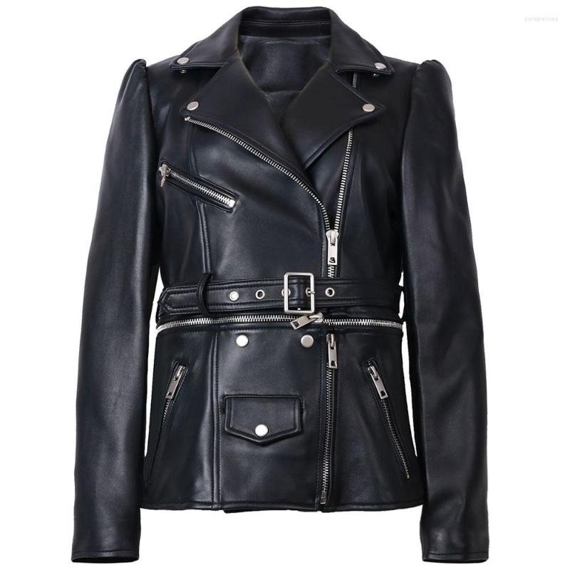 

Women' Leather YOLOAgain Real Jacket Women Zipper Detachable Black Lady Elegant