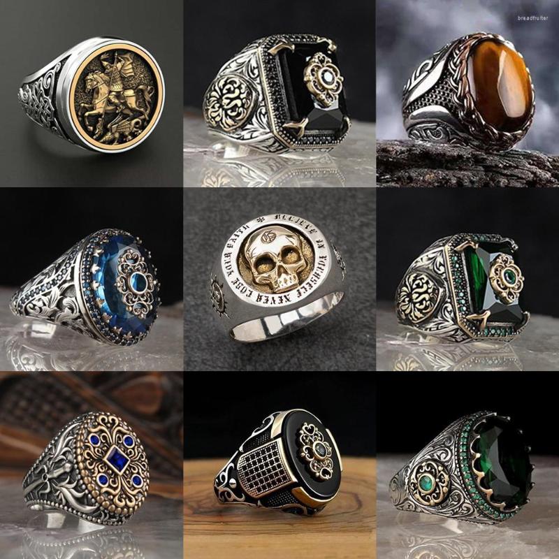 

Cluster Rings Retro Handmade Turkish Ring For Men Vintage Relief Zircon Steampunk Hip Hop Trendy Islamic Religious Muslim Jewelry Gift