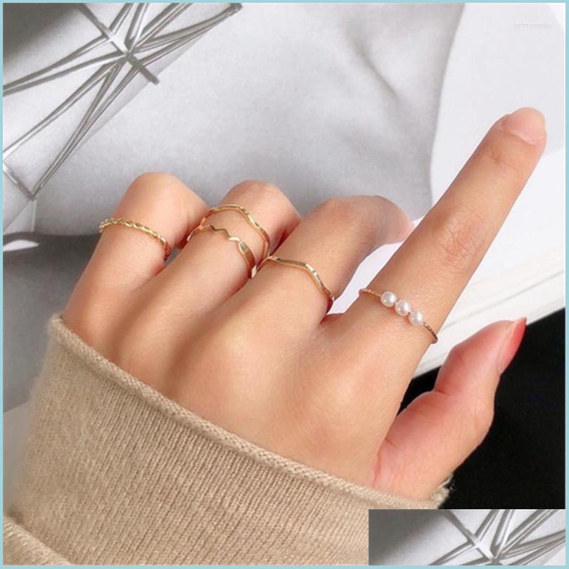 

Cluster Rings Cluster Rings Pcs/Set Fashion Imitation Pearl For Women Gold Color Round Wave Geometric Set Wedding Party Jewelry Brit Dh3Yu
