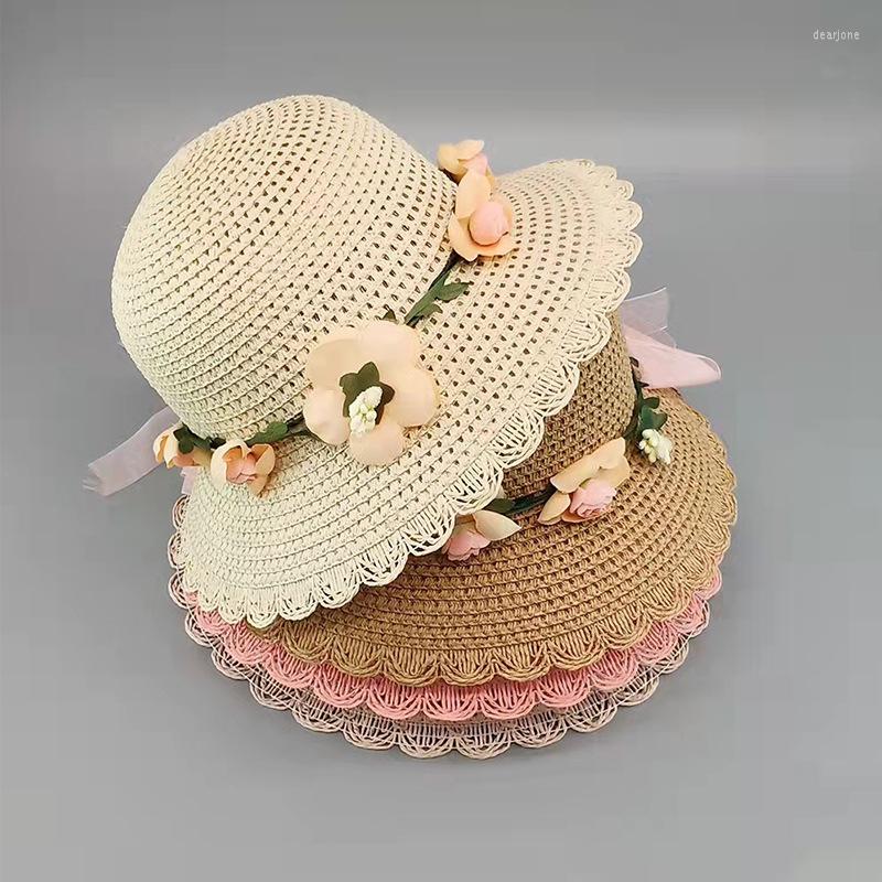 

Hats Little Flower Children's Straw Hat Raffia Multi-Color Sunshade Skin-Friendly Breathable Soft Summer Outdoor Sun Wholesale, Khaki