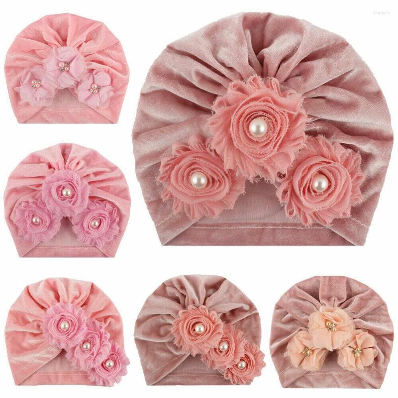

Hats Arrival Cute Kid Turban Sunflower Head Wrap Autumn Winter Warm Hat Flannelette Cap Pink Girls Pleuche Caps Beanies 0-4 Years