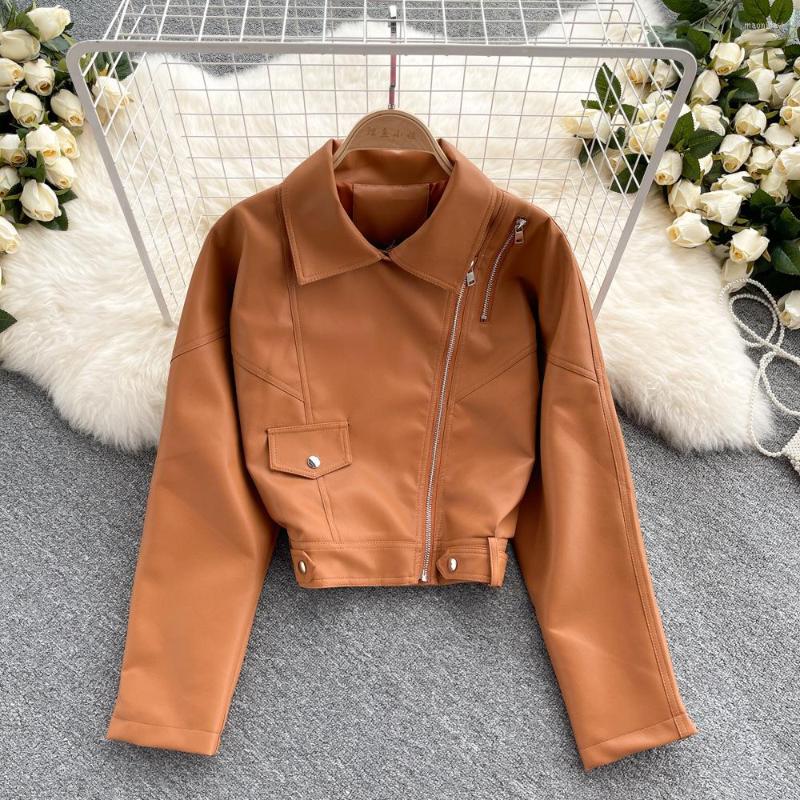 

Women' Leather Super Fire Dress Women' 2022 Autumn Fashion Short Slim Fit Versatile Pu Motorcycle Jacket Small Man, Beige