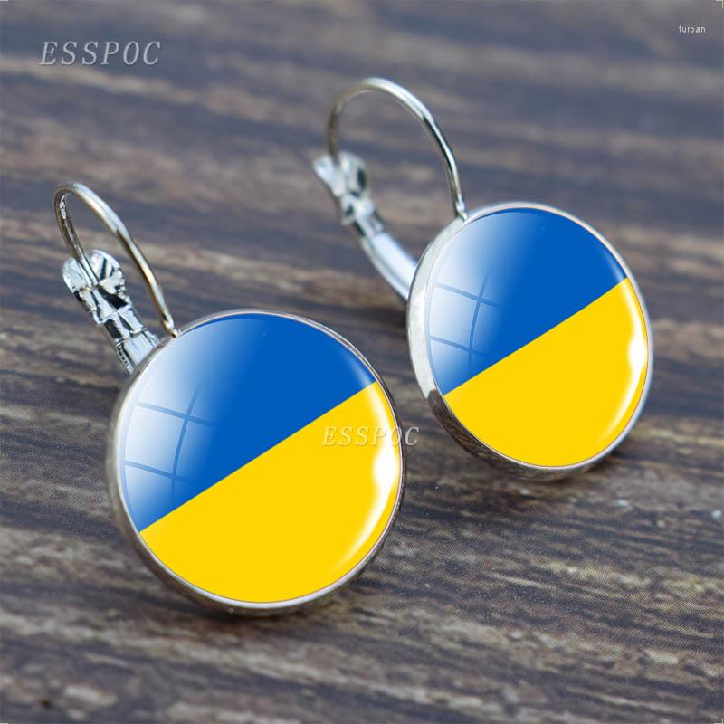 

Stud Earrings 1 Pair Ukraine Flag Hook Earring Handmade Glass Dome Ukrainian For Women
