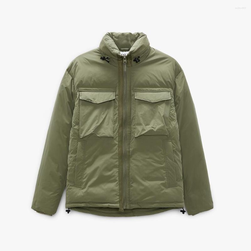 

Men' Jackets Men' Cargo Cotton Coat Casual Stand-up Collar Padded Jacket Fashion Multiple Pockets Loose Warm Outerwear, Army green
