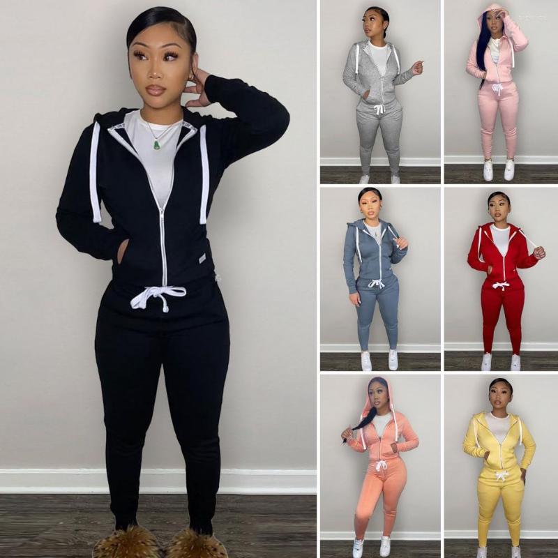 

Women's Two Piece Pants 2Pcs/Set Elastic Waist Fleece Lining Women Tracksuit Long Sleeves Pockets Zipper Hoodie Pant Hooded Sweatshirt, Green