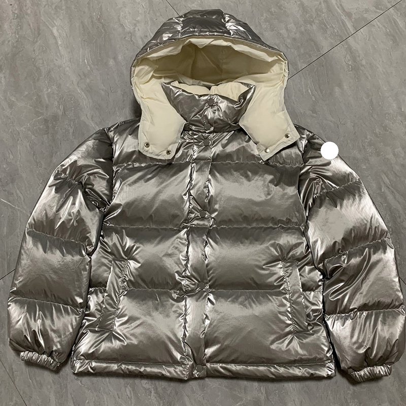 

designer women down jacket embroidered badge women winter Silver Dazzle puffer coat jackets woman size /1/2