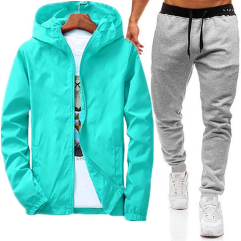 

Men's Tracksuits Spring And Autumn Thin Windbreaker Hoodie Men's Casual Sportswear Zipper Jacket Fashion Suit, White-light gray